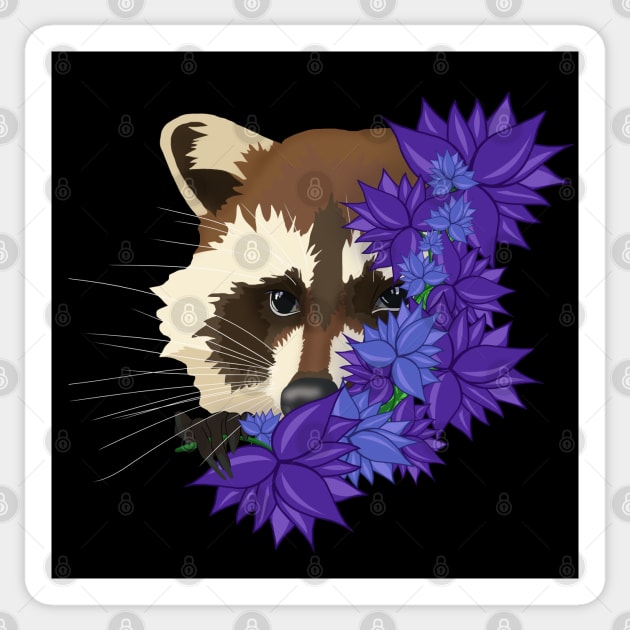 Charming raccoon with purple flowers Sticker by KateQR